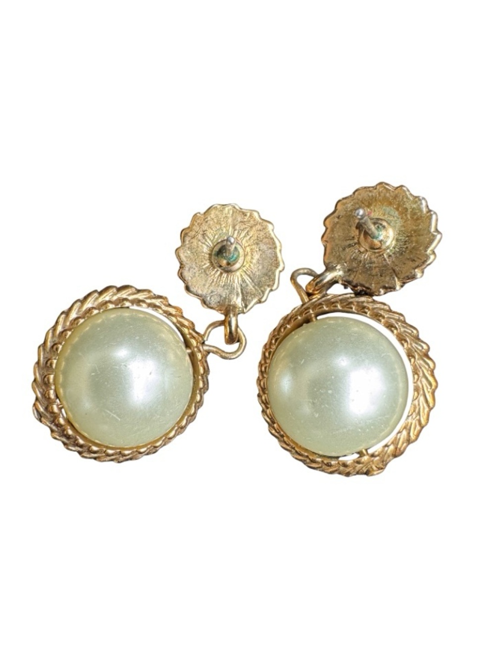 Faux Pearl Globe Gold Tone Earrings - Picture 5 of 7
